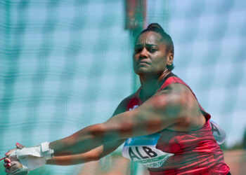Yipsi Moreno compite con Albania en el Europeo por Naciones celebrado en Eslovenia en junio de 2025. Foto: European Athletics.