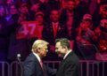 Donald Trump y Elon Musk durante un mitin en Washington D.C. el 19 de enero de 2025. Foto: EFE/EPA/WILL OLIVER.