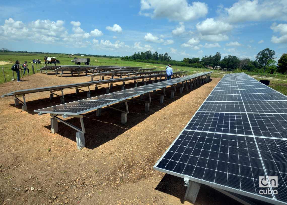 Parque solar cercano a una zona de secado de arroz en Los Palacios, Pinar del Río. Foto: Otmaro Rodríguez.