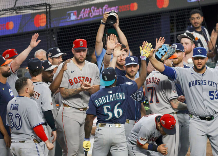 Randy Arozarena durante el Juego de Estrellas de MLB en 2025, celebrado el 15 de julio en Truist Park de Atlanta. Foto: Erik S. Lesser/EFE.