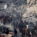Una columna de desplazados palestinos se dirige hacia Rafah, al sur de Gaza, mientras abandonan Jan Yunis, donde se habían refugiado debido a los ataques de Israel. Foto: Haitham Imad / EFE.