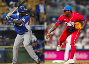 Ronnier Mustelier (izquierda) y Luis Miguel Romero (derecha), los dos cubanos que llegaron a Grandes Ligas sin salir al diamante.