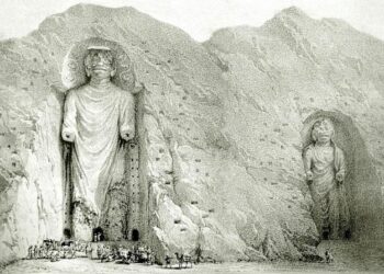 Los colosales ídolos de Bameean. Alexander Burnes, 1834.