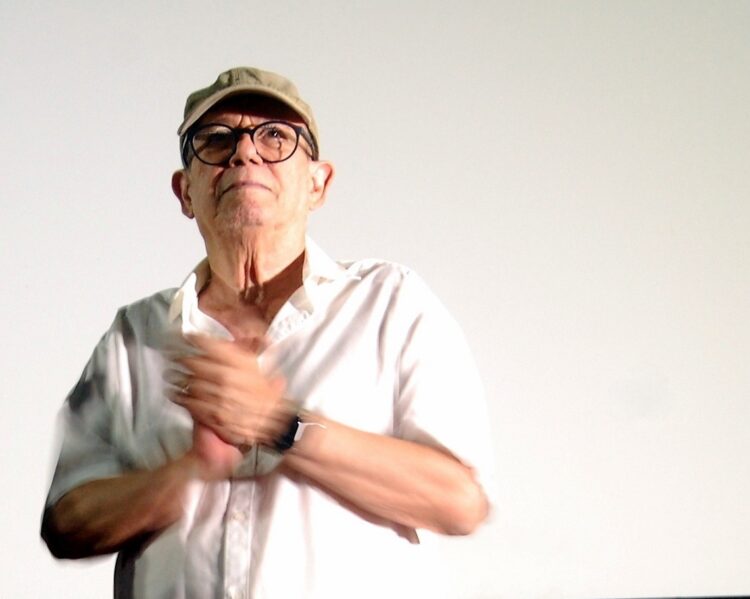 Silvio Rodríguez en la presentación de la serie Ruta ADN Cuba en la sala Chaplin, el jueves 28 de agosto de 2025.   Foto: AMD.