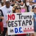 Protesta por la decisión de Trump de desplegar la Guardia Nacional en Washington, DC. Foto: JIM LO SCALZO/EFE/EPA.