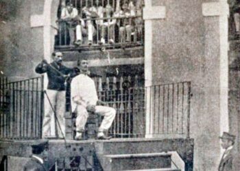 El garrote en el patíbulo de la cárcel de La Habana, 1899. Continuó utilizándose en Cuba hasta 1930. Foto: Archivo del autor.