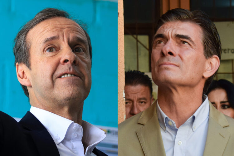 El expresidente Jorge "Tuto" Quiroga (i) y él senador Rodrigo Paz Pereira (d), quienes disputarán la presidencia de Bolivia en segunda vuelta el próximo 19 de octubre de 2025. Foto: Gabriel Márquez / STR / EFE.