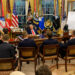 Donald Trump reunido con varios líderes europeos en el Despacho Oval de la Casa Blanca en Washington. Foto: @WhiteHouse en X.