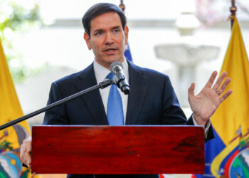 El secretario de Estado de EEUU, Marco Rubio, durante su visita a Quito.  Foto:  EFE/ José Jácome.