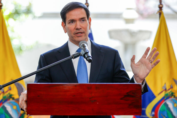 El secretario de Estado de EEUU, Marco Rubio, durante su visita a Quito.  Foto:  EFE/ José Jácome.