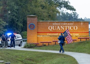 Base del Cuerpo de Marines de Quantico, en Quantico, Virginia, donde tuvo lugar el discurso del presidente Donald Trump y  el secretario de Guerra, Pete Hegseth. Foto:  EFE/EPA/SHAWN THEW