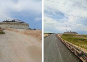 Instalan domo en tanque de la Base de Supertanqueros de Matanzas. Foto: Facebook/Periódico Girón.