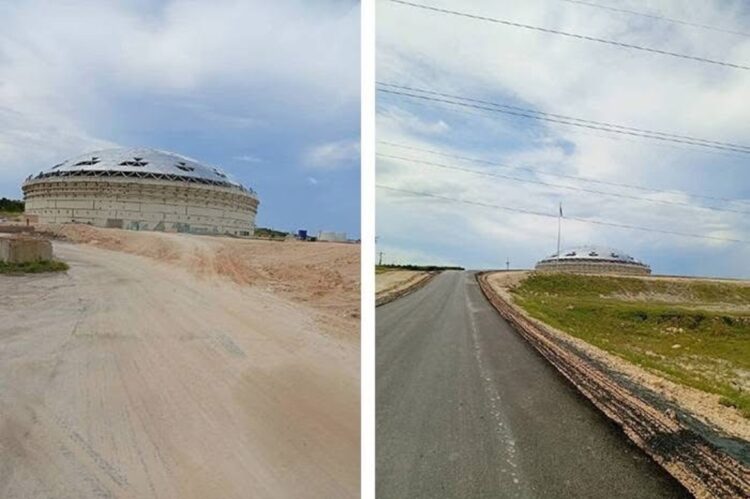Instalan domo en tanque de la Base de Supertanqueros de Matanzas. Foto: Facebook/Periódico Girón.