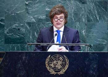 El presidente argentino, Javier Milei, ante el plenario de la ONU. Foto: Kena Betancur /EFE.