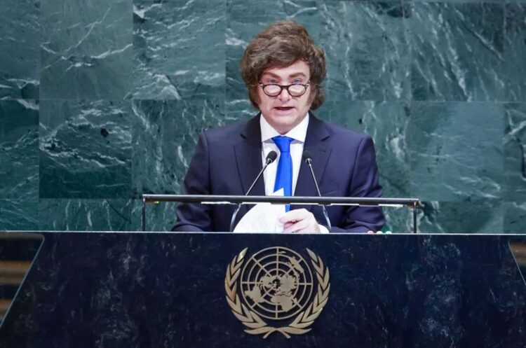 El presidente argentino, Javier Milei, ante el plenario de la ONU. Foto: Kena Betancur /EFE.