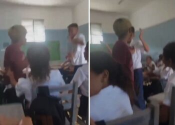 Altercado entre dos alumnos en la secundaria Wenceslao Rivero, en la ciudad de Las Tunas. Capturas de pantalla de video.