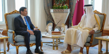 El secretario de Estado estadounidense, Marco Rubio, durante su reunión con el emir jeque qatarí Tamim bin Hamad Al Thani, este martes en Doha. Foto: EFE/ Secretary Marco Rubio vía X.