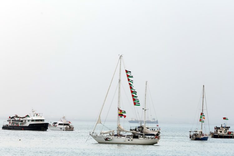 Barcos de la Flotilla Sumud, en Túnez. Foto: MOHAMED MESSARA/EFE/EPA.