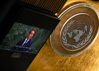Macron  en la Asamblea General de la ONU. Foto: LUKAS COCH/EFE/EPA.