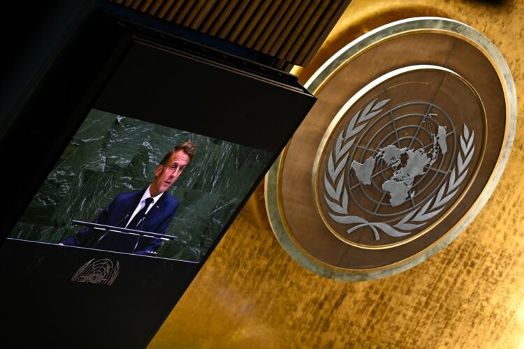 Macron  en la Asamblea General de la ONU. Foto: LUKAS COCH/EFE/EPA.