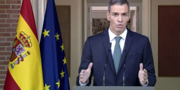Captura de video de la señal institucional de la comparecencia del presidente del Gobierno de España, Pedro Sánchez, en el Palacio de la Moncloa, para anunciar nueve medidas contra genocidio de Israel en Gaza, el 8 de septiembre de 2025. Foto: Moncloa / EFE.