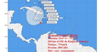Posible trayectoria de la tormenta tropical Melissa. Gráfico: Insmet.