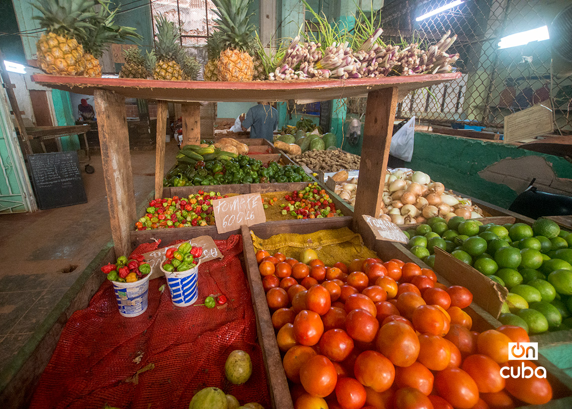 Productos y precios en una tarima de un mercado en La Habana. Foto: Otmaro Rodríguez.