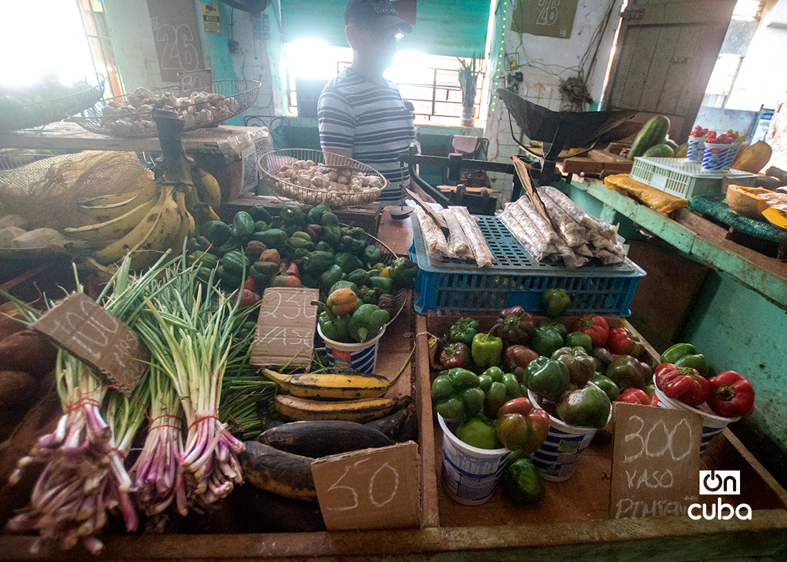Productos y precios en una tarima de un mercado en La Habana. Foto: Otmaro Rodríguez.