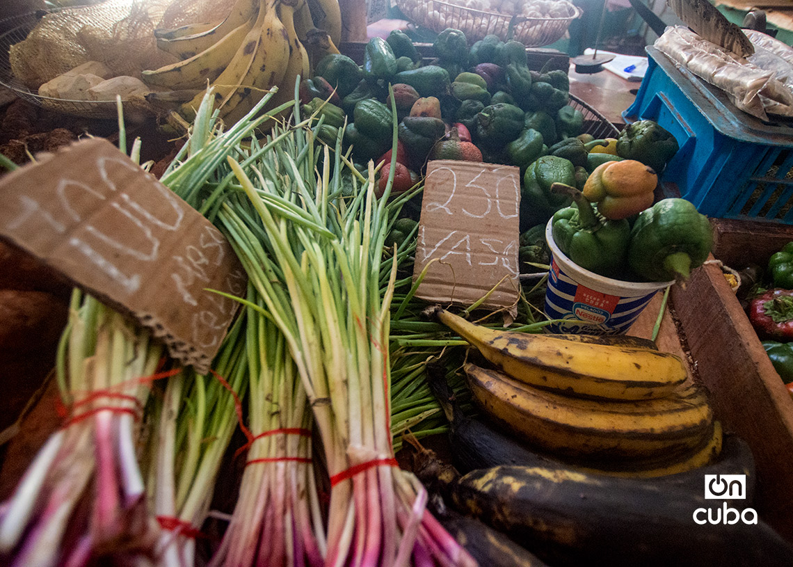 Productos y precios en una tarima de un mercado en La Habana. Foto: Otmaro Rodríguez.