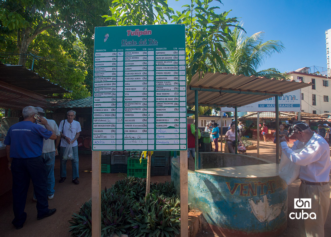 Personas y precios en el mercado agropecuario de Tulipán, en La Habana. Foto: Otmaro Rodríguez.