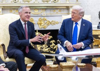 Donald Trump con el primer ministro canadiense, Mark Carney, en la Oficina Oval de la Casa Blanca el 7 de octubre de 2025. Foto: EFE/EPA/SHAWN THEW / POOL.