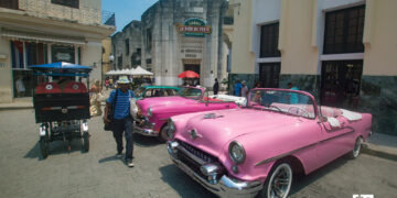 Autos clásicos a la espera de turistas en La Habana. Foto: Otmaro Rodríguez.