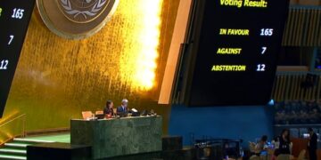 Resultado de la votación en la ONU contra el bloque. Foto: Tomada del perfil de X de Bruno Rodriguez Parrilla.