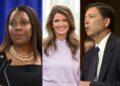 Letitia James, fiscal general de Nueva York; la fiscal federal interina para el Distrito Este de Virginia, Lindsey Halligan y James Comey, exdirector del FBI. Foto: Collage a partir de fotos de EFE y la Casa Blanca.