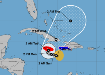 Mapa del Centro Nacional de Huracanes de Estados Unidos. Situación de la tormenta tropical melissa a las 8:00 AM EDT (1200 UTC) de este sábado 25 de octubre.