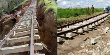 Vías férreas dañadas en el oriente cubano tras el paso del huracán Melissa. Foto: Facebook/Eduardo Rodríguez Dávila.
