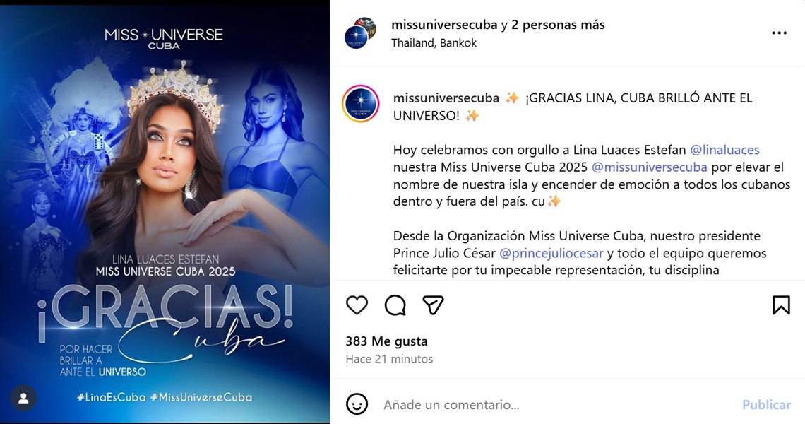 Captura de pantalla del Instagram de Miss Universe Cuba.