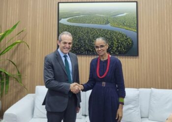Los ministros de medio ambiente de Cuba, Armando Rodríguez Batista, y Brasil, Marina Silva, durante un encuentro en el contexto de la COP30. Foto: Tomada del perfil en X del Ministerio de Ciencia, Tecnología y Medio Ambiente de Cuba (CITMA).