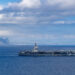 El portaaviones USS Gerald R. Ford (CVN 78), el más grande del mundo, navega por el Estrecho de Gibraltar rumbo al mar Caribe, tras ser desplegado por orden del Pentágono. Washington, 1 de octubre de 2025. Foto: EFE/Alyssa Joy/Marina de EE.UU.