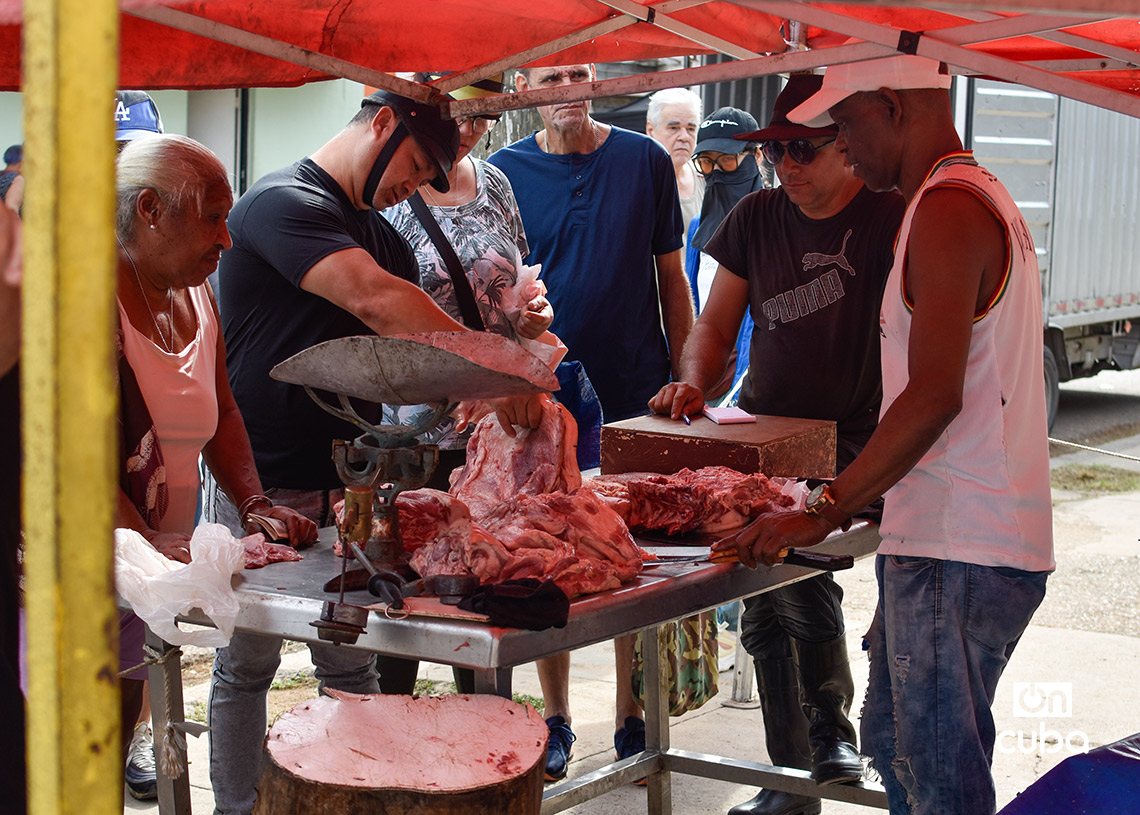Venta de carne de cerdo en la feria agropecuaria del Parque Trillo, en La Habana. Foto: Otmaro Rodríguez.