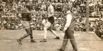 El lunes 5 de abril de 1915 Johnson y Willard estuvieron cara a cara en la publicitada “pelea del siglo”. Foto: Tomada de www.reddit.com.