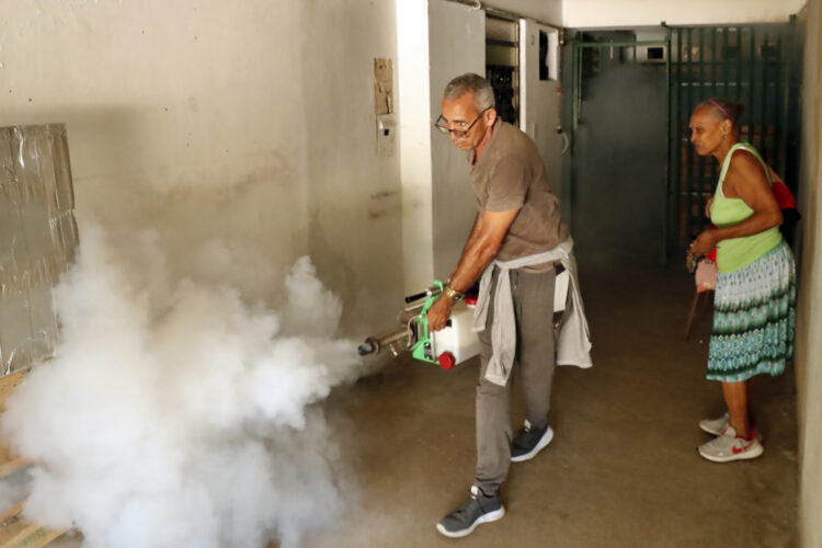 Fumigación en una vivienda en La Habana, como parte del enfrentamiento a la epidemia de dengue y chikungunya en Cuba. Foto: Juan Palop / EFE.