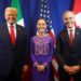 Fotografía tomada de la cuenta en X de la presidenta de México, Claudia Sheinbaum (c), que la muestra junto al presidente de Estados Unidos, Donald Trump (i), y el primer ministro canadiense, Mark Carney, en Washington, el 5 de diciembre de 2025. Foto: @Claudiashein / EFE.