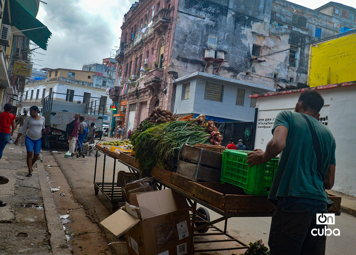 Vendedor de productos agrícolas en la calle Consulado. Foto: Otmaro Rodríguez.