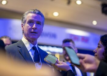 Gavin Newsom, Gobernador de California, en Davos. Foto: GIAN EHRENZELLER/EFE/EPA.
