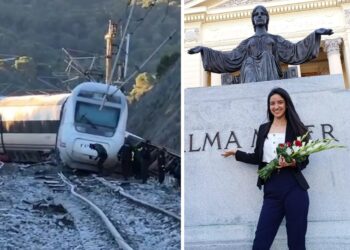 A la izquierda, el tren de Renfe en que viajaba Deaniela Arteaga, en sus primeras horas en España. A la derecha,  foto de su graduación, tomada de su cuenta de Instagram.
