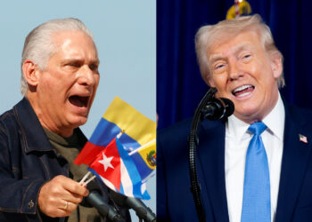 Miguel Díaz-Canel (i) y  Donald Trump. Fotomontaje de EFE, con fotos de Ernesto Mastrascusa y Nicole Combeau.