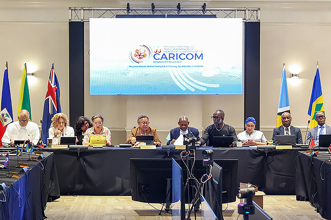 Imagen de la XVI Reunión Extraordinaria del Consejo Comunitario de Ministros este martes, en Basseterre, San Cristóbal y Nieves. Foto: CARICOM / EFE.