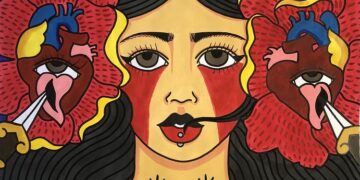 “Bienaventuranza”, 2024. Mixta sobre papel manufacturado, 53 x 44 cm.