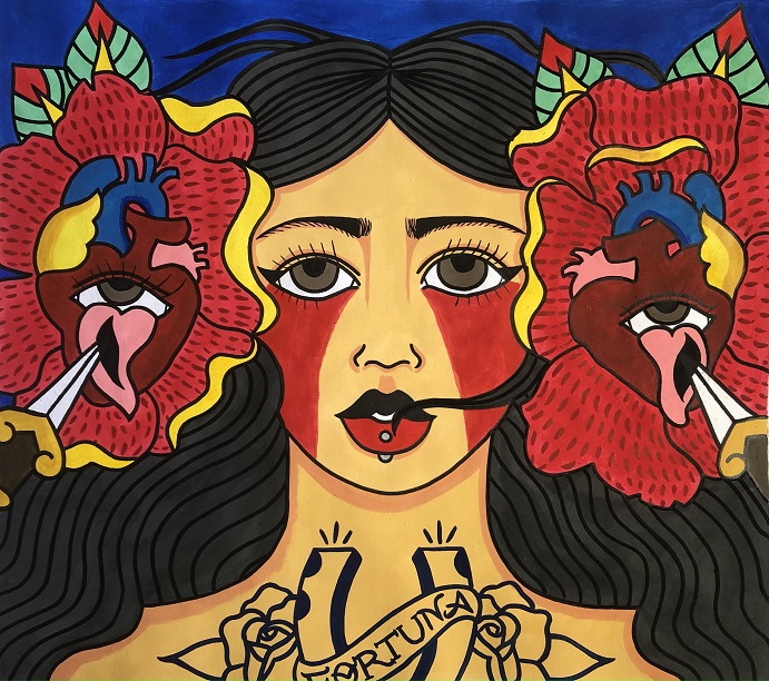 “Bienaventuranza”, 2024. Mixta sobre papel manufacturado, 53 x 44 cm.